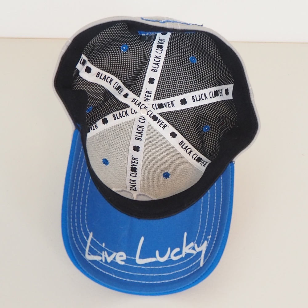 Black Clover Hat Men L/XL Blue Gray Live Lucky Clover Logo A-Flex Golf Cap - Picture 6 of 12